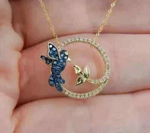 1Ct Round Cut Lab-Created Blue Sapphire Bird Pendant 14k Yellow Gold Plated - Picture 1 of 6