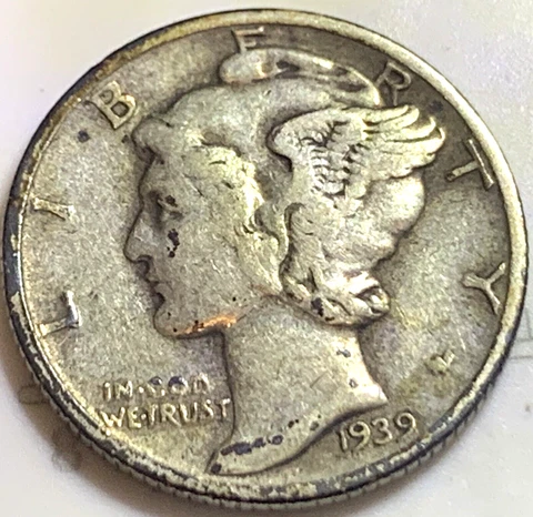 1939-P 0.9 Silver Mercury Dime Fine: All Sticks Visible Fasces Cover