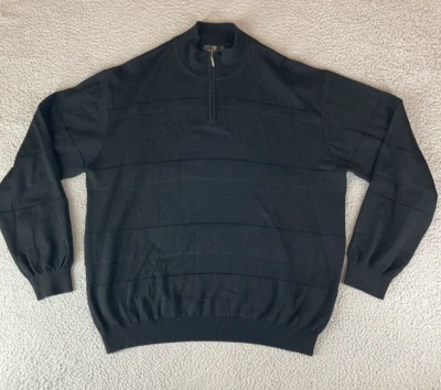 Bugatchi Uomo Sweater Mens Black XL 1/4 Zip Wool Pullover Lightweight Preppy - Image 1 of 4