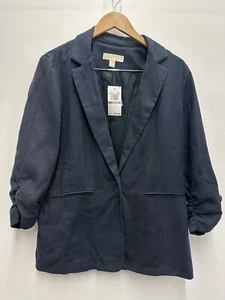 Nwt MICHAEL KORS Women's Blue Ruched Sleeve One-button Blazer Jacket Size 12 - Picture 1 of 8