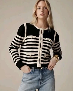 J. Crew Odette Sweater Lady Jacket in Striped Bouclé M Striped Cardigan Preppy - Picture 1 of 6