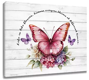 Arte de pared abstracto mariposa rosa citas inspiradoras para baño sala de estar - Imagen 1 de 15