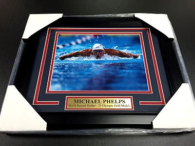 MICHAEL PHELPS OLYMPIC 23 GOLD MEDALS RECORD FRAMED 8X10 PHOTO USA  - Image 1 of 2