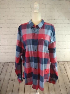 NWT men's HOLLISTER red/blue plaid button front casual shirt - size XXL - Picture 1 of 10