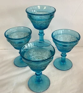 Duncan & Miller Montgomery Wards 4 Blue Sandwich Tall Champagne Sherbets 100th A - Picture 1 of 8