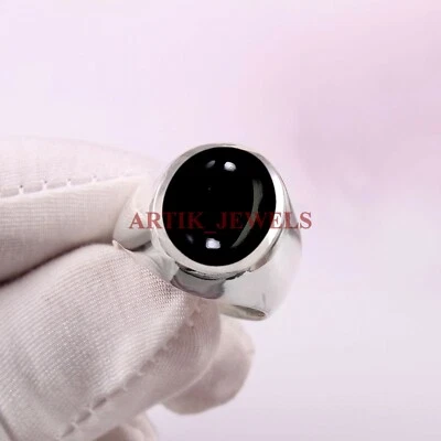 Anello In Argento Sterling 925 Con Gemma Di Onice Nero Naturale Per Uomo #4810 - Immagine 1 di 4