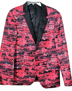 Suslo Couture Men's Slim Fit Formalwear Red/Black /Gray Blazer Size XL/54 - Picture 1 of 12