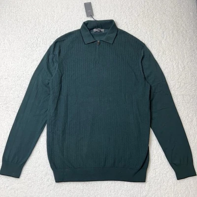 BNWT M&S Men’s Jumper Cotton Rich Quarter Zip Size  XL Emerald Green - Image 1 of 4