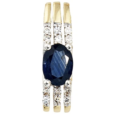 JOBO"49658"Anhänger 585 Gold Gelbgold 1 blauer Safir 12 Diamanten Safiranhänger - Bild 1 von 3