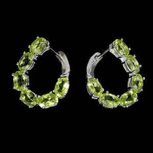 925 Sterling Silver Earrings Oval Peridot 6x4mm Natural Gemstone Jewelry - Picture 1 of 14
