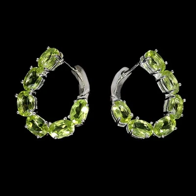 925 Sterling Silver Earrings Oval Peridot 6x4mm Natural Gemstone Jewelry - Image 1 of 4