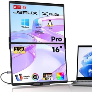 Portable Monitor FlipGo Pro 16" 2.5K Dual Monitor for Laptop Screen Extender, - Picture 1 of 8