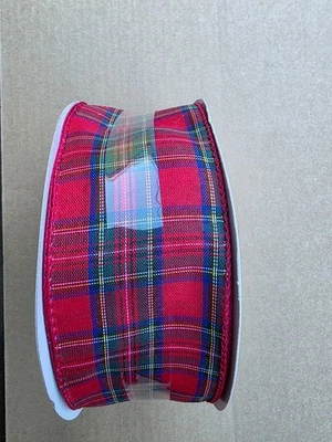 Celebrate It Wired Jumbo Red & Green Plaid Ribbon Christmas Bow DIY 2.5" x 80ft - Image 1 of 3