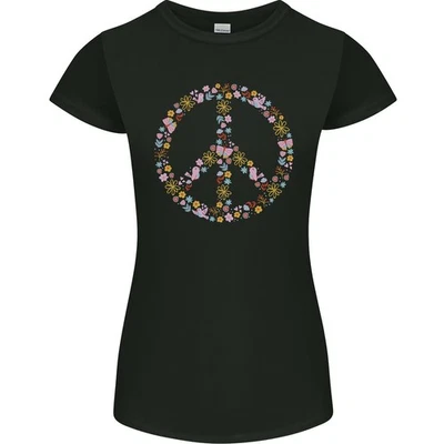 Floral Peace Symbol Hippie Love Womens Petite Cut T-Shirt - Image 1 of 4