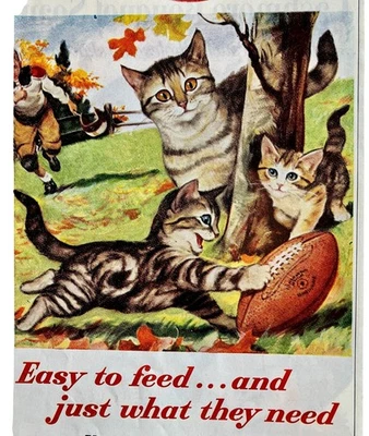 Vtg Puss 'n Boots Cat Food Print Ad Cats Playing Football In The Fall 1953 - Image 1 of 3
