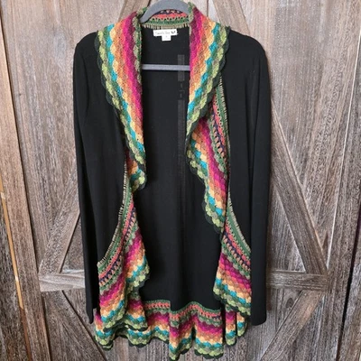 Suéter Doble Cero Mujer Grande Colorido Crochet Ribete Cárdigan Abierto Boho Hippie Foto 1 de 4