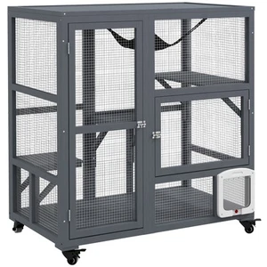 PawHut Outdoor Catio Cat House on Wheels with Platforms, Hammock - Picture 1 of 9