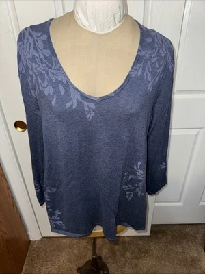 Túnica Jill Pure Jill Indigo XL Azul Repujado Cuello en V Manga Larga Algodón Seda Foto 1 de 4