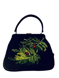 Vintage Art craft Brand Navy Blue Tapestry Vintage Handbag - Picture 1 of 5