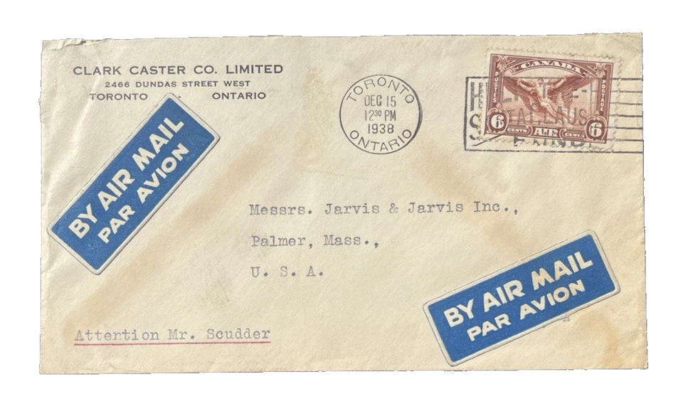 CANADA TORONTO ANTARIA AIR MAIL POSTAL COVER HISTORY 1938 - Image 1 of 2