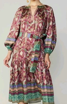 Vestido Anthropology Current Air Mujer Talla S Midi Poliéster Seda Estampado Vino Boarder Foto 1 de 4