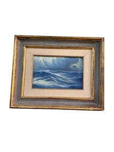 Vintage Ölgemälde signiert Meereslandschaft von E. Walter | Meereswellen | Küste Frankreich - Bild 1 von 9