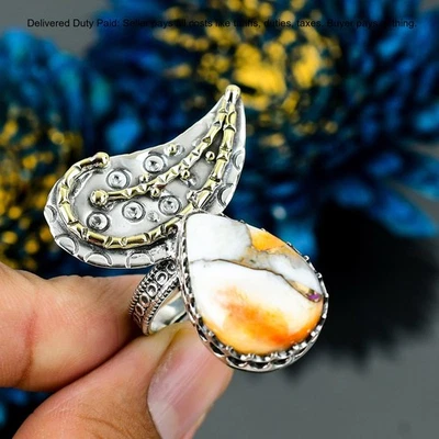 Anel de pedra turquesa cobre ostra espinhosa Black Friday Sale prata esterlina 925 - Imagem 1 de 4