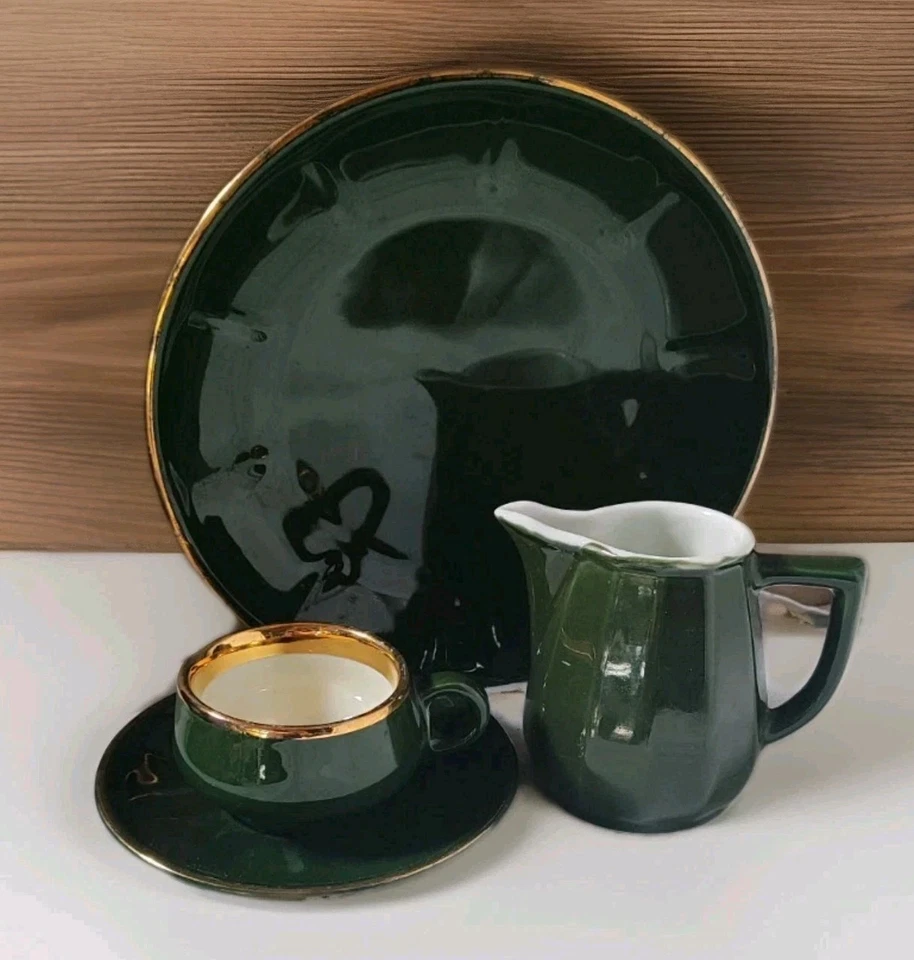 Solitaire Apilco & Style Vert Empire - 1 Tasse + 1 Assiette + 1 Crémier - Photo 1/4