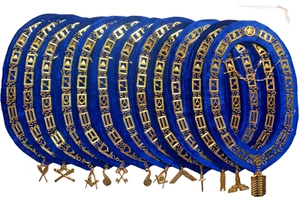 Juego de 12 Regalías Masónicas Oficiales de Logia Azul Collar de Cadena Dorada con Joyas - Imagen 1 de 8