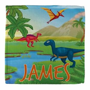 Personalised Children's Dinosaur Landscape Microfiber Face Towel, 30 x 30cm