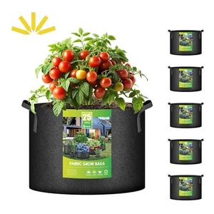 5 Pack 25 Gallon Grow Bags Plant Pots with 5 Labels for Outdoor Garden Black - Picture 1 of 7