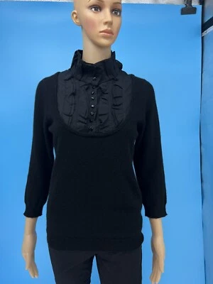 Excelente Suéter Robert Rodriguez Mujer’s Negro Cachemira Cuello Victoriano Talla: L Foto 1 de 4