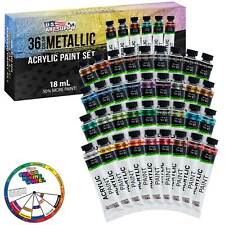 36 Color Set of Metallic Acrylic Paint, 18ml Tubes, Pearl, Artists, Canvas, Wood