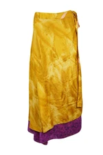 Vintage Silk Sari Wrap Skirt 2 Layer Reversible Printed Beach Sarong Dress 
