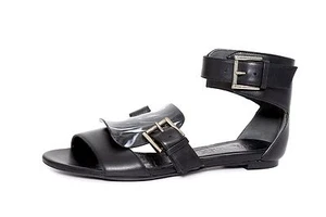 Alexander McQueen Women's Black Leather Ankle Strap Sandals Z1515* Size 39 - Picture 1 of 4