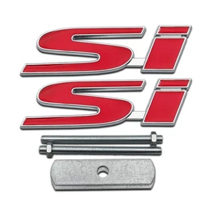 3D Chrome Red Metal Si Logo Front Grille Emblem + Car Lid Trunk Sport Badge - Picture 1 of 5