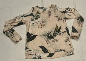 Women's SMALL Green Envelope Cold Shoulder TOP Tropical Floral Print Pink Green - Picture 1 of 9