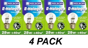 4 x 28W Clear Fancy Round Light Globes Bulbs Lamps Screw E27 Warm White Halogen - Picture 1 of 4