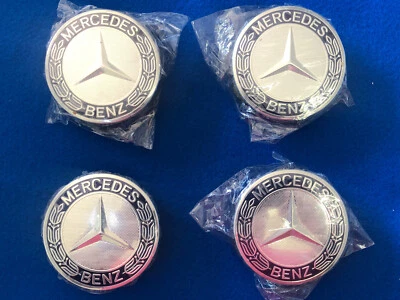 КОМПЛЕКТ ИЗ 4 серебристых и черных центральных колпаков ступицы обода колеса 75 мм Mercedes-Benz AMG WREATH - Изображение 1 из 4