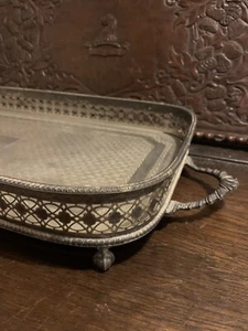 ORNATE SHEFFIELD PLATE Galleried TRAY on Claw & Ball Feet / Engine Turned - Picture 1 of 12