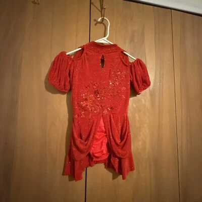 Disfraz de Baile Personalizado Talla Juvenil Pequeña | ¡Rojo Brillante con Lentejuelas y Estrás! Foto 1 de 4