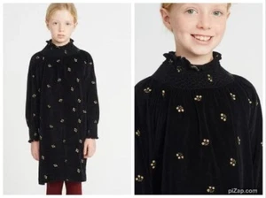 BEBE ORGANIC DORA PEPPERCORN DRESS BLACK FLORAL VELOUR SMOCKED LONG SLEEVE 6 - Picture 1 of 13