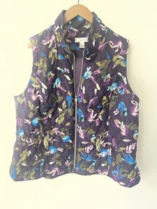 CJ Banks Quilted Lightweight Puffer Vest Size 2 XL Multicolor Floral Purple - Picture 1 of 9