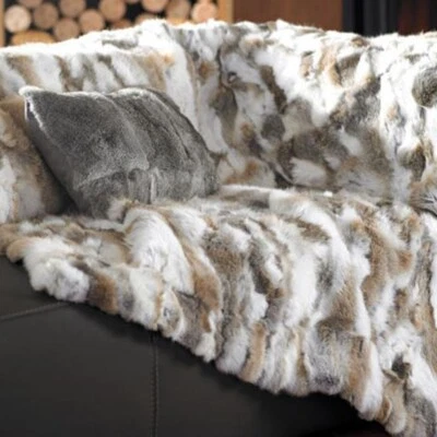 Natural Luxury 100% Real Rabbit Fur Throw Bedspread Blanket Carpet 55inx63in - Image 1 of 4