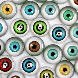 10 Human Eyeball Cabochons Mixed Round Glass Cabochon Flat Back Eye All Sizes UK - Picture 1 of 4