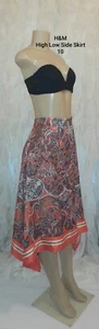 H&M High Low Side Skirt Orange Paisley Women's M - Picture 1 of 10
