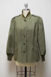 VTG 40s Loden Green Wool Uniform Military Style Jacket w Knit Cuffs & Collar ~S~ - Picture 1 of 6
