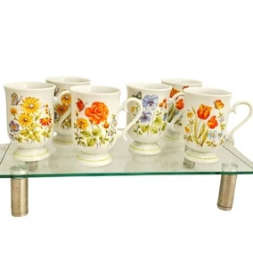 6 Retro Gänseblümchen Schmetterling Mod Tassen 4,5" Blumen Vintage 70er-80er Kaffee Tee Bauernhaus - Bild 1 von 13