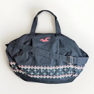 Hollister Y2K Duffle Bag Blue Pink Cotton Geometric Embroidered Logo Large - Picture 1 of 17