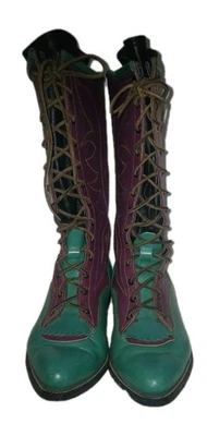 Ретро 80-х/90-х ковбойские сапоги - редкая фиолетовый и бирюзовый шнурует вверх стиль - Изображение 1 из 4